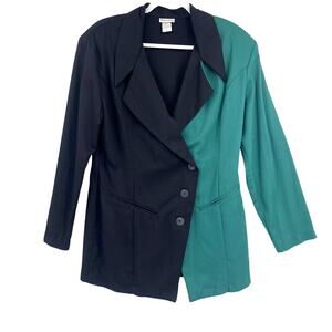 Vintage 80 Amancio Colorblock Blazer Sz L Preppy Asymmetric Button USA Y2K Retro
